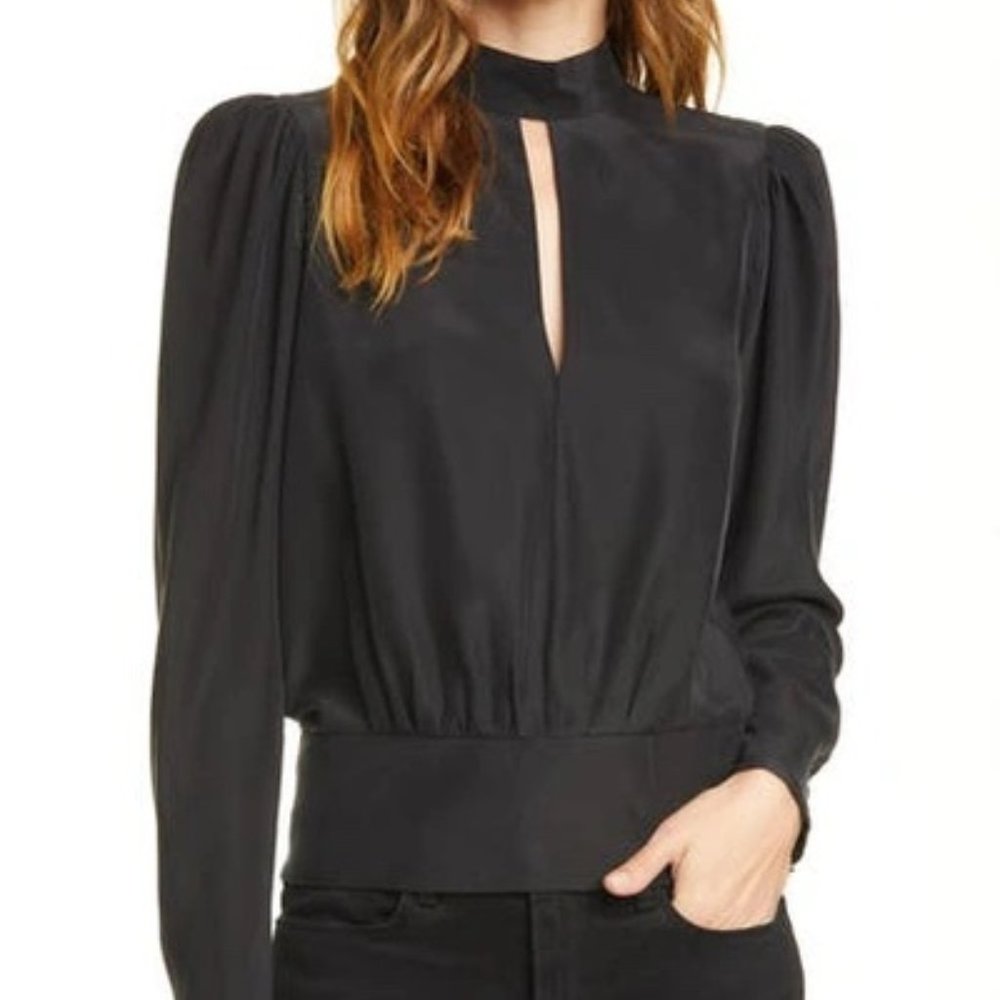 FRAME Keyhole black silk satin top (NEW/Never Worn)